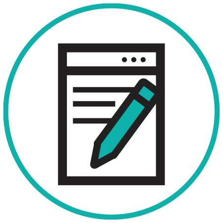 Content Development Icon with digital page and pen